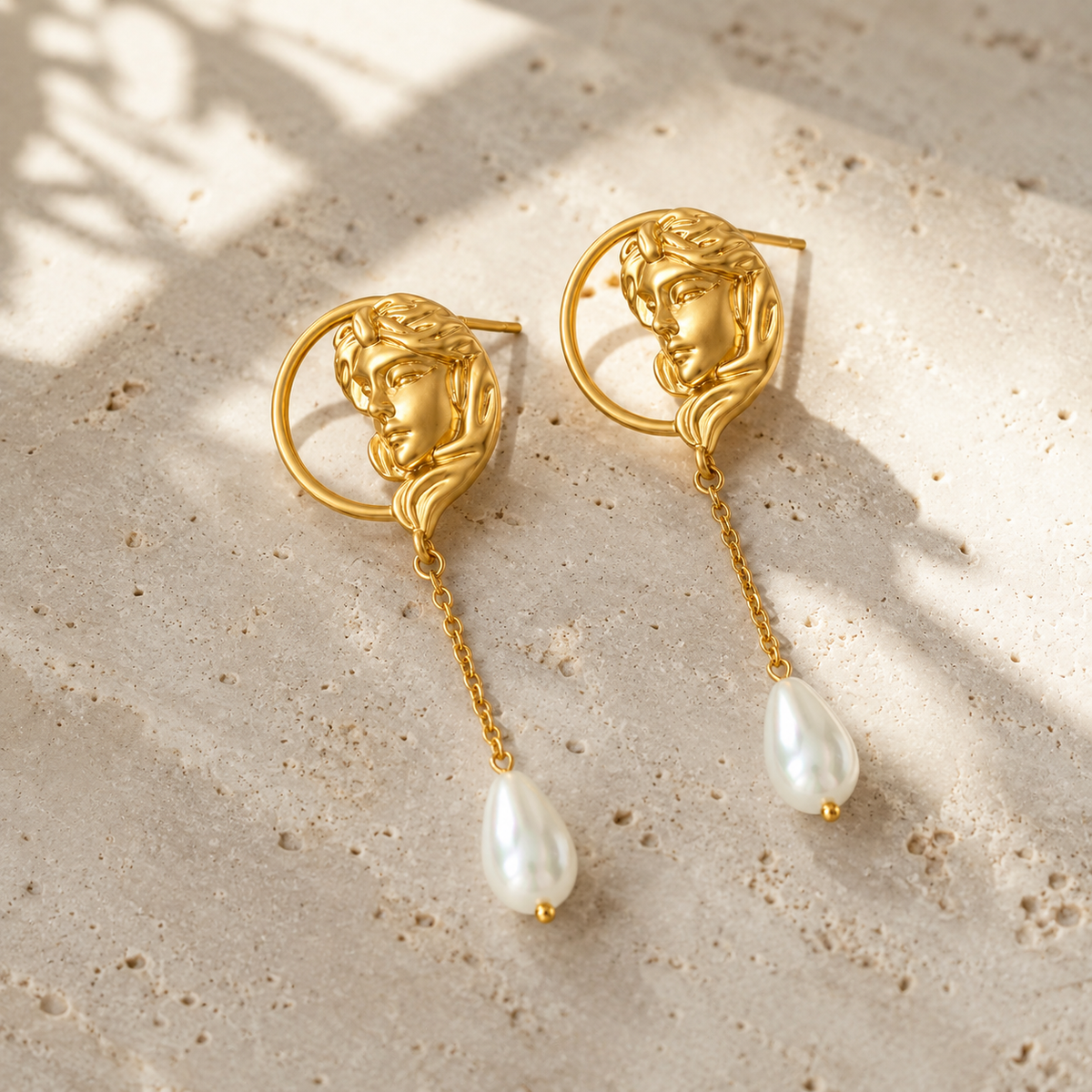 Gold Pearl Tassel Drop Earrings