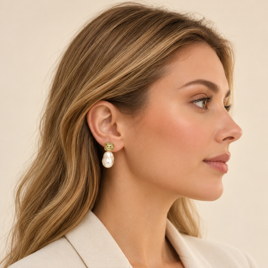 Colorful Gemstone Baroque Pearl Earrings