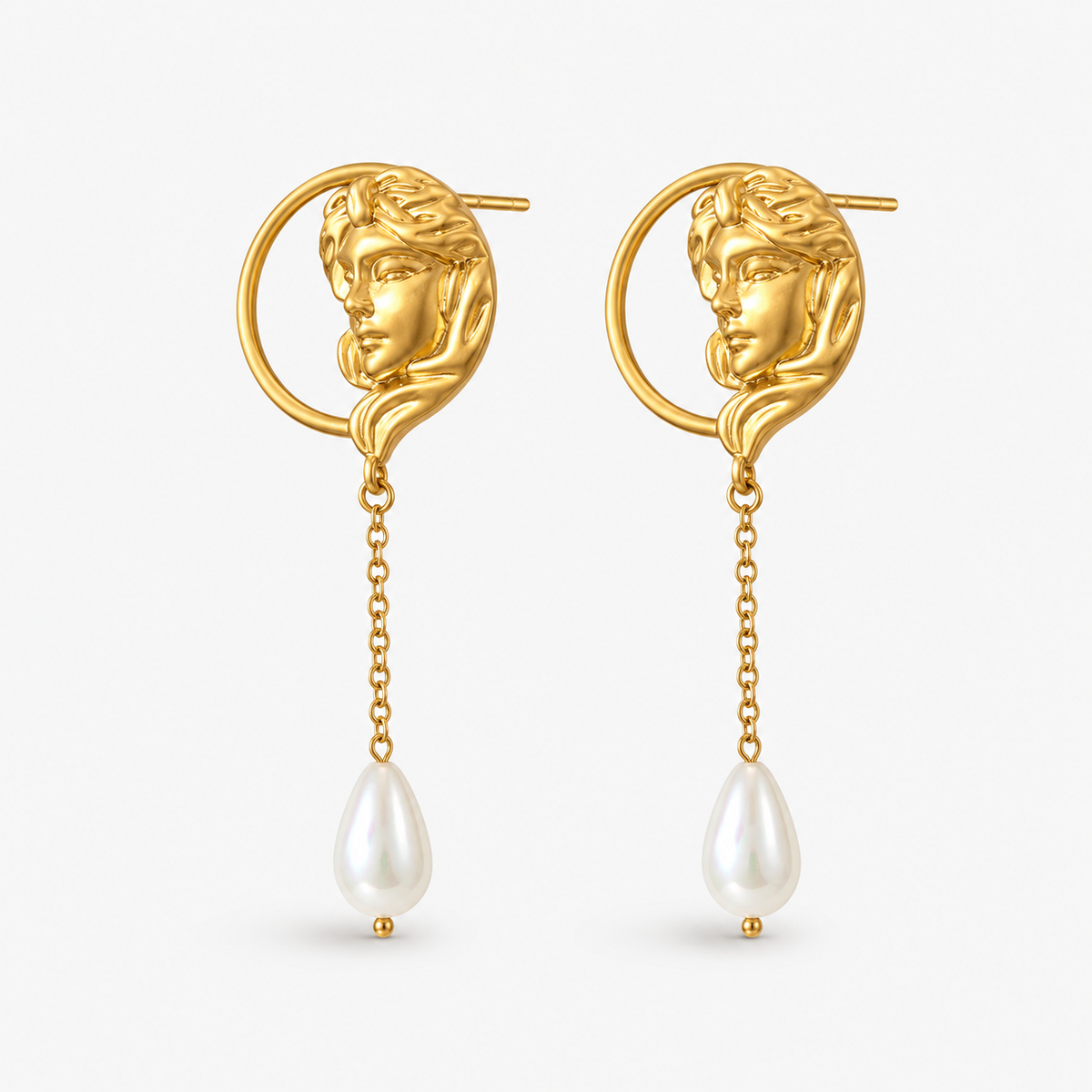 Gold Pearl Tassel Drop Earrings