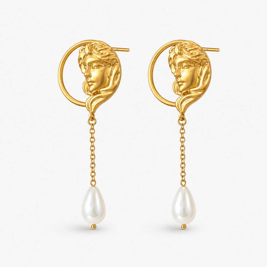 Gold Pearl Tassel Drop Earrings