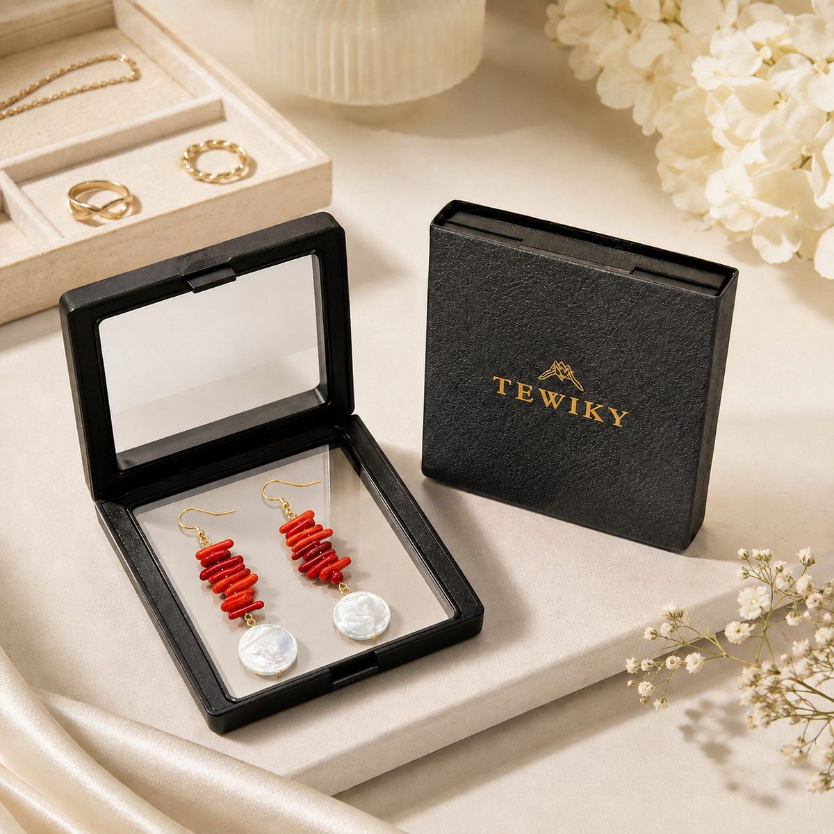 Red Shell Clip-On Earrings
