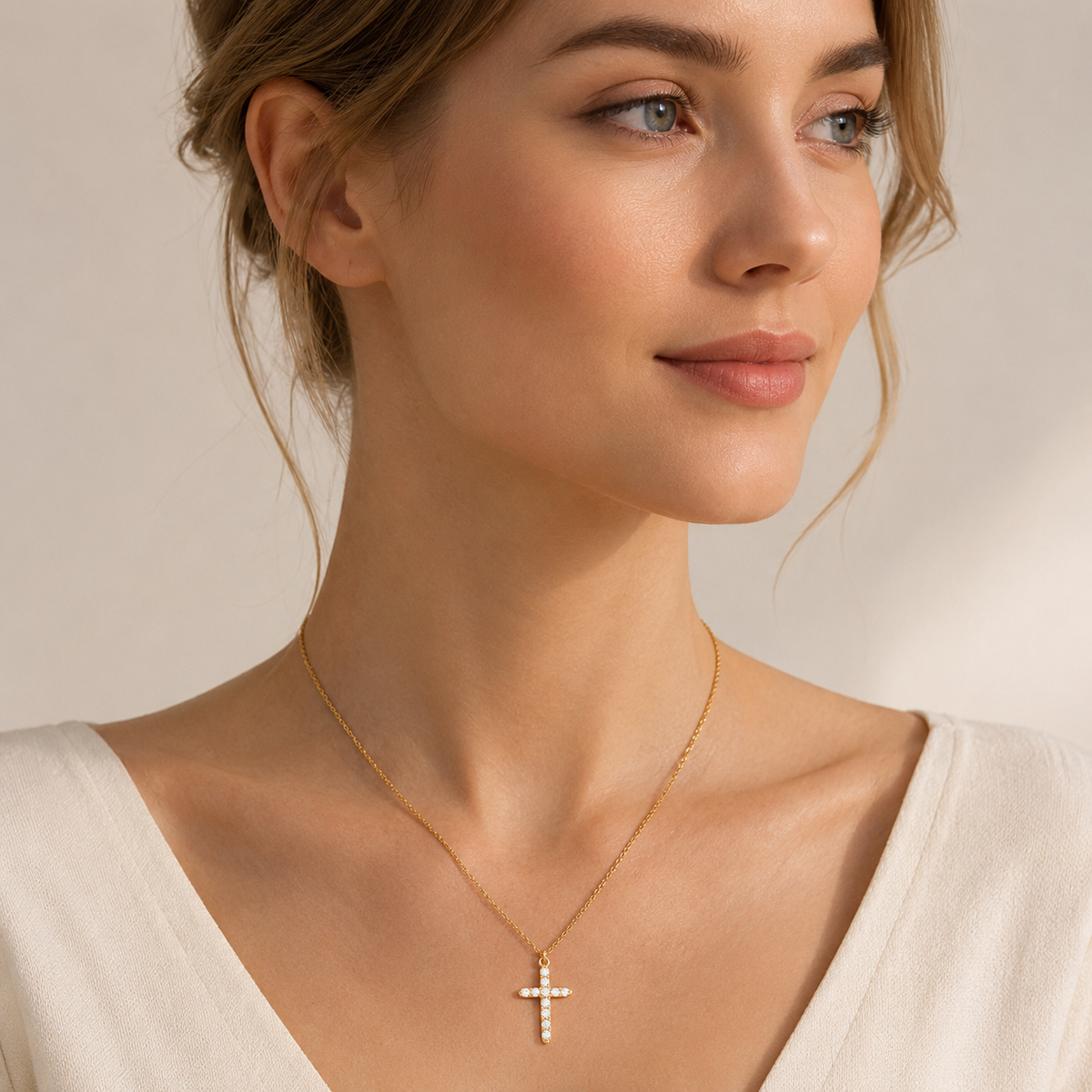 Dainty CZ Cross Necklace