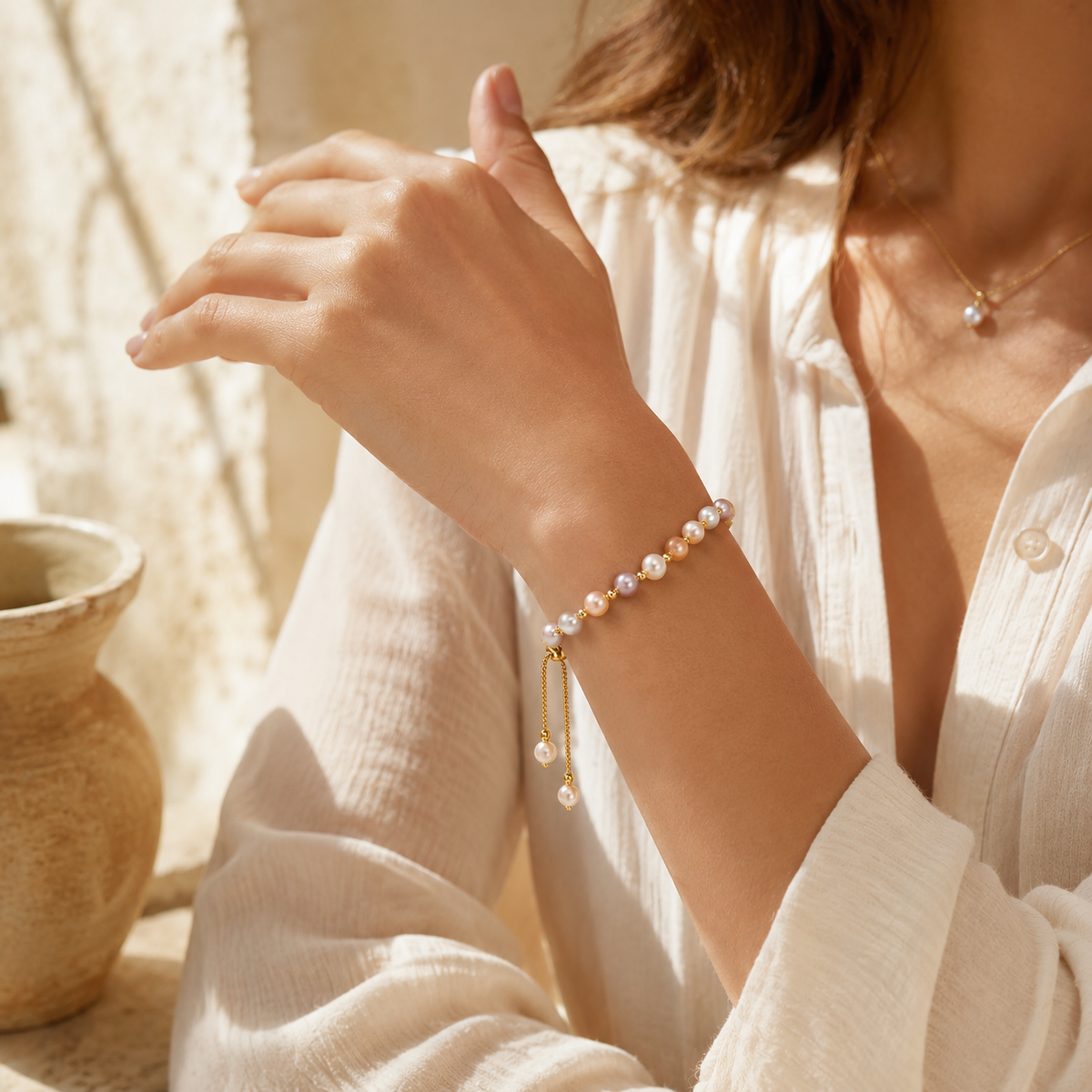 Three-Tone Freshwater Pearl Bracelet