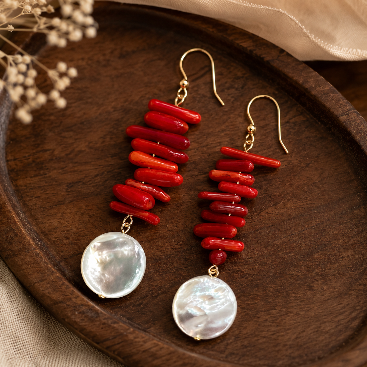 Red Shell Clip-On Earrings