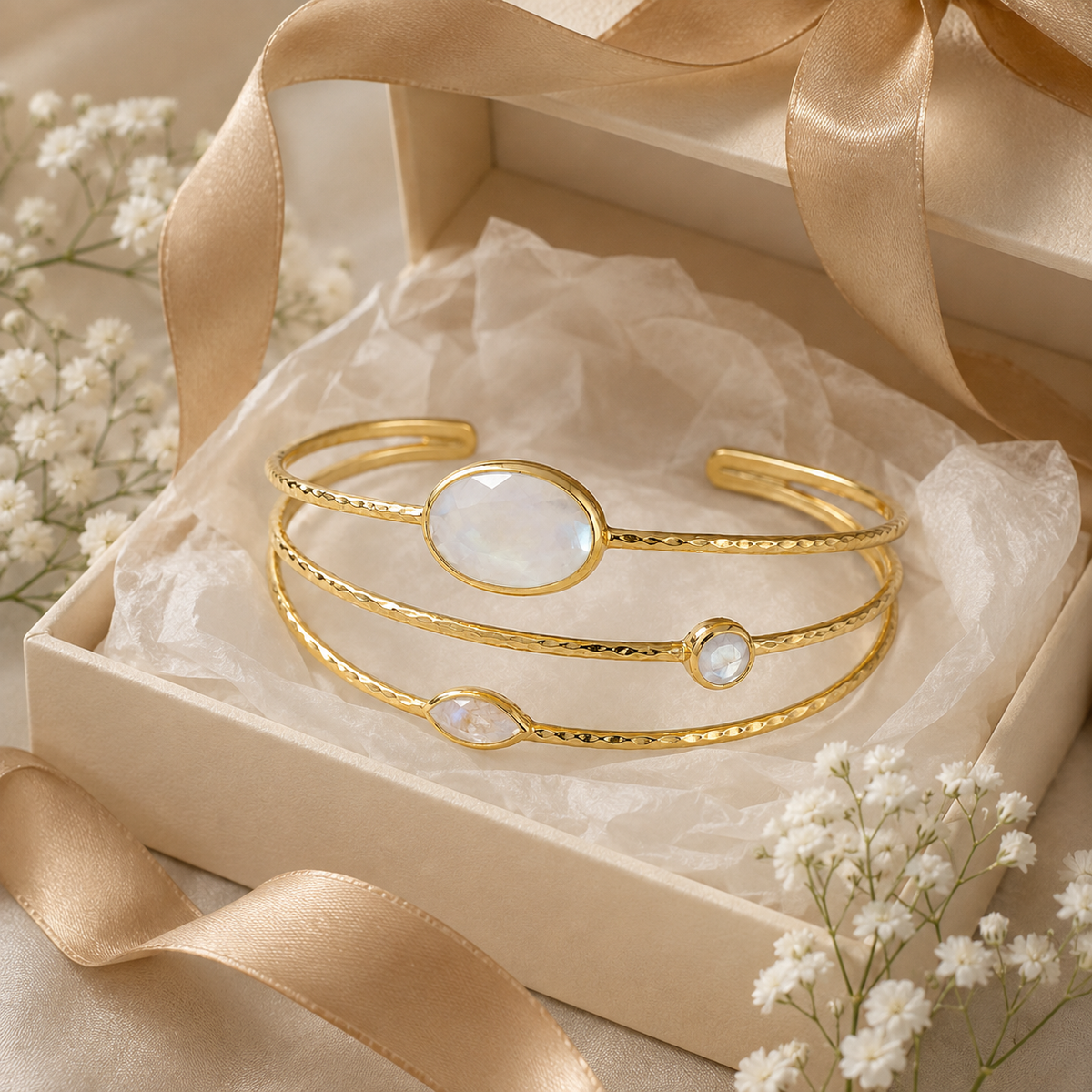Moonstone Gold Cuff Bracelet | TEWIKY