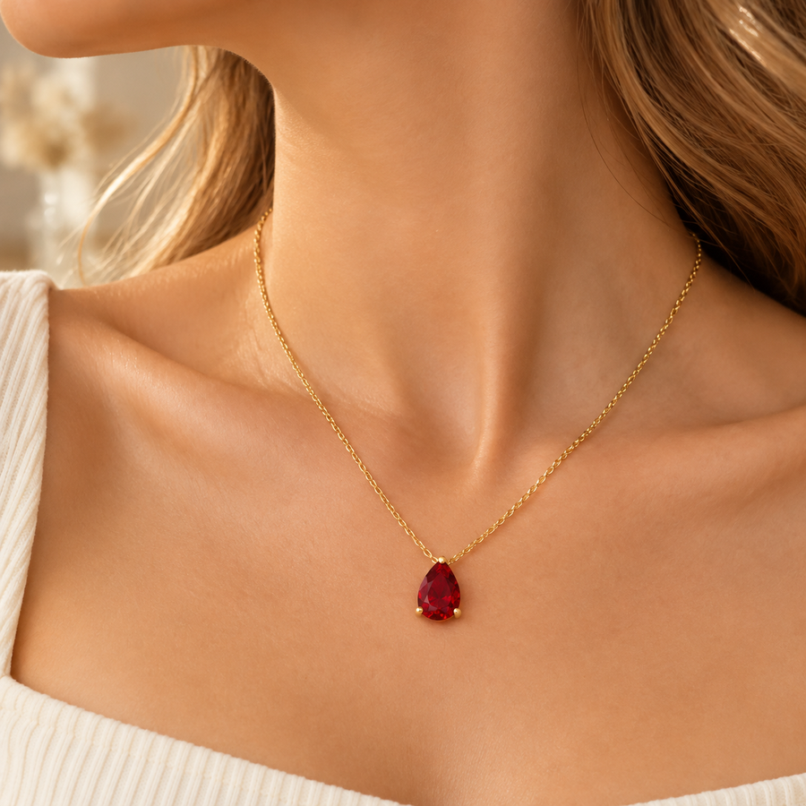 Teardrop Birthstone CZ Necklace
