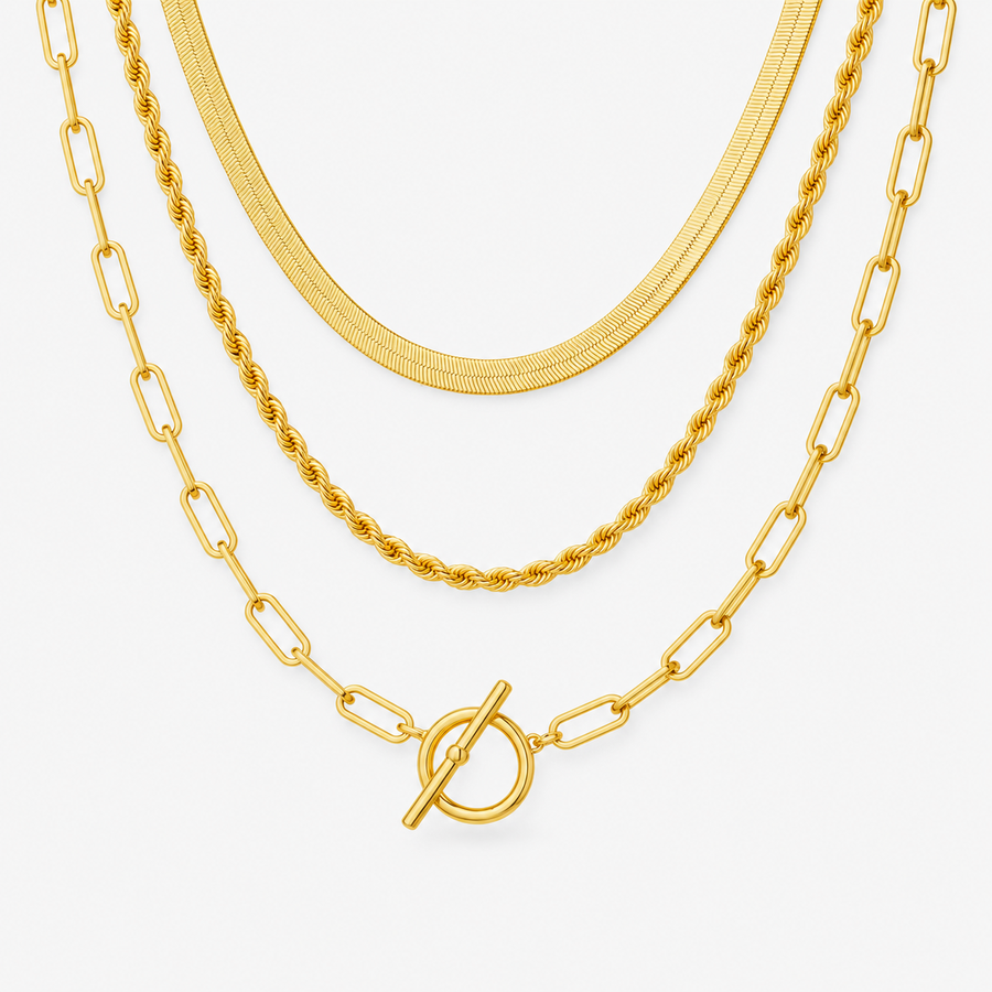Layered Toggle Clasp Chain Necklace Set