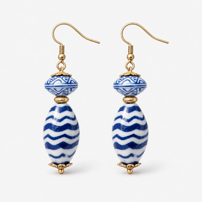 Blue White Porcelain Drop Earrings