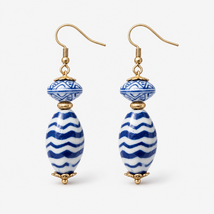Blue White Porcelain Drop Earrings