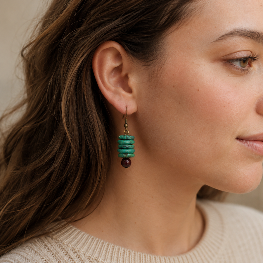 Green Stone Sandalwood Earrings