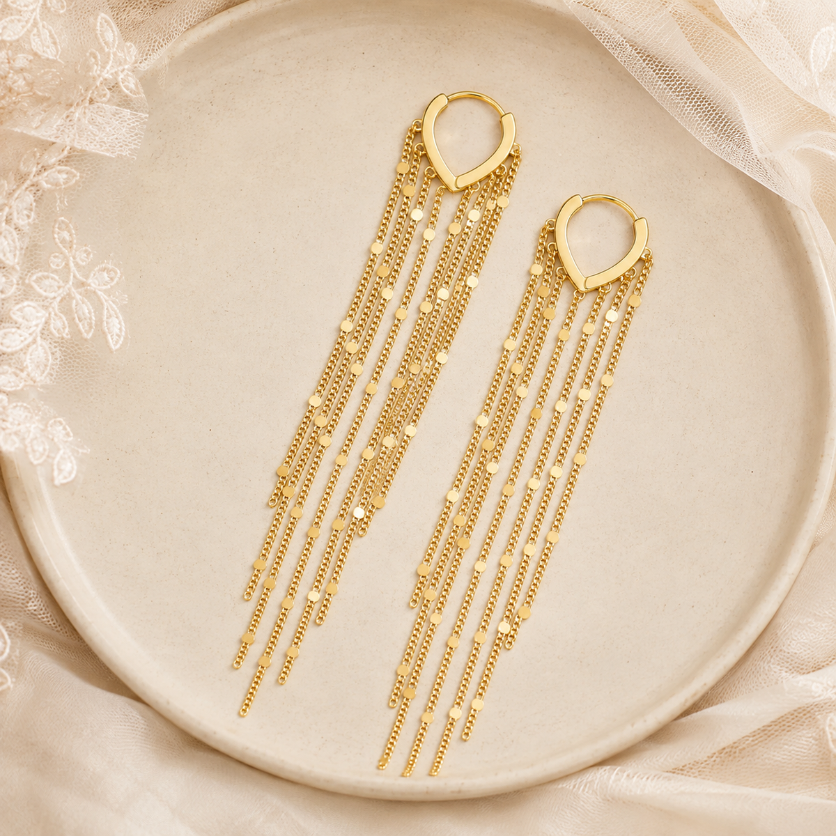 Gold Long Tassel Earrings