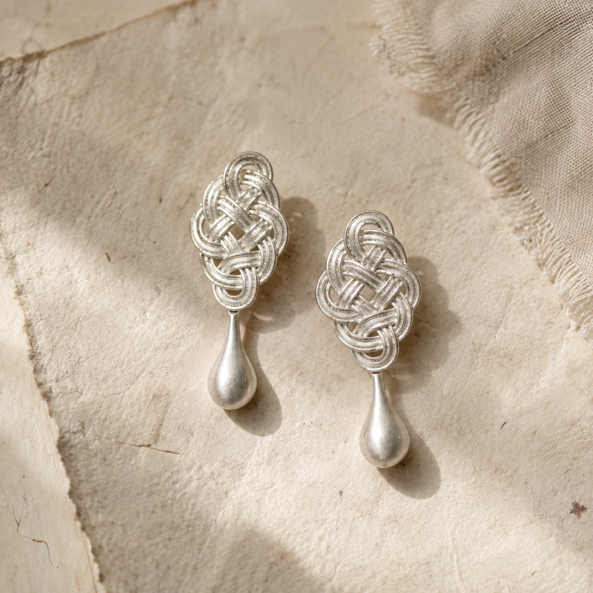 Woven Silver Teardrop Earrings