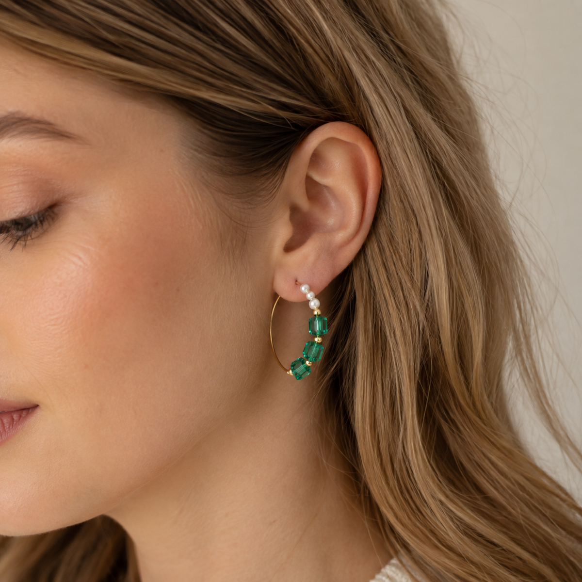 Green Sugar‑Cube Sparkling Natural Pearl Earrings
