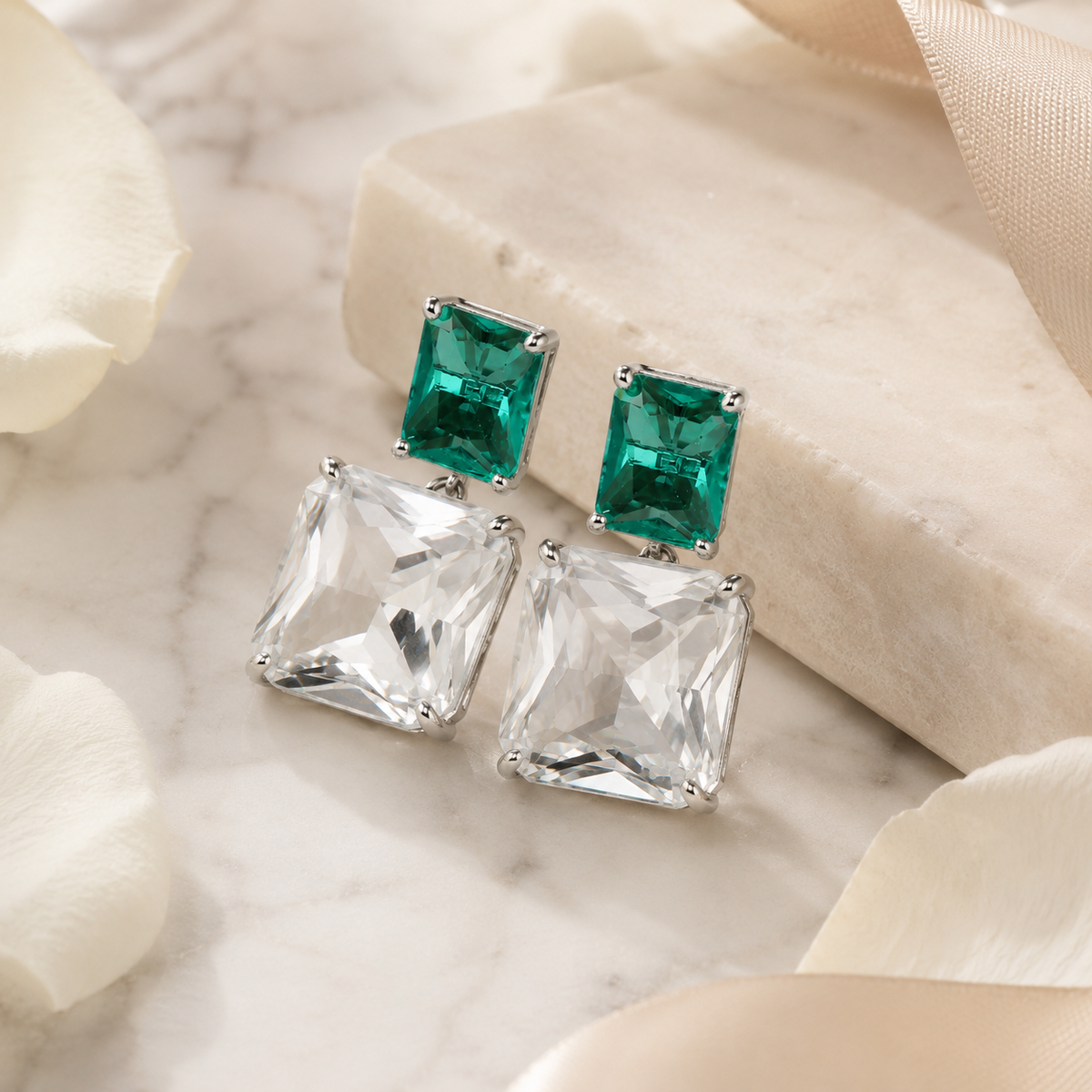 Green CZ Stud Earrings