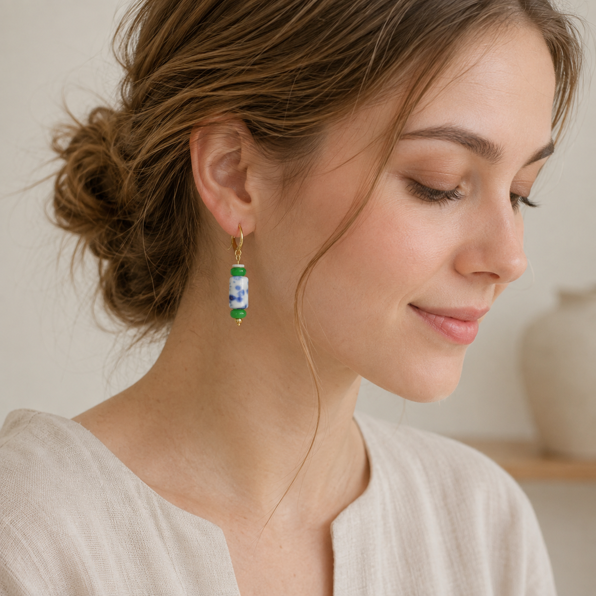 Handmade Blue White Porcelain Earrings
