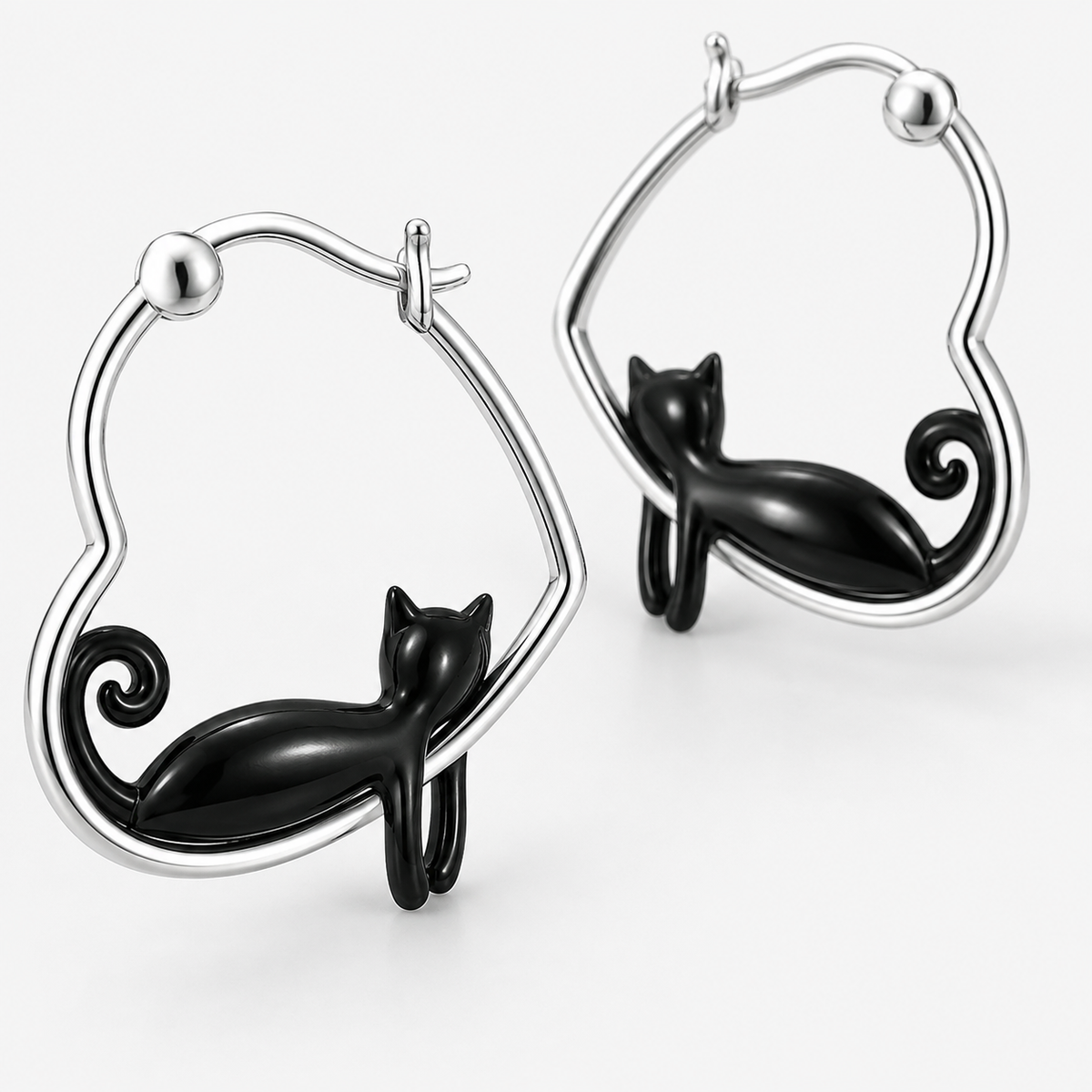 Enamel Cat Hoop Earrings