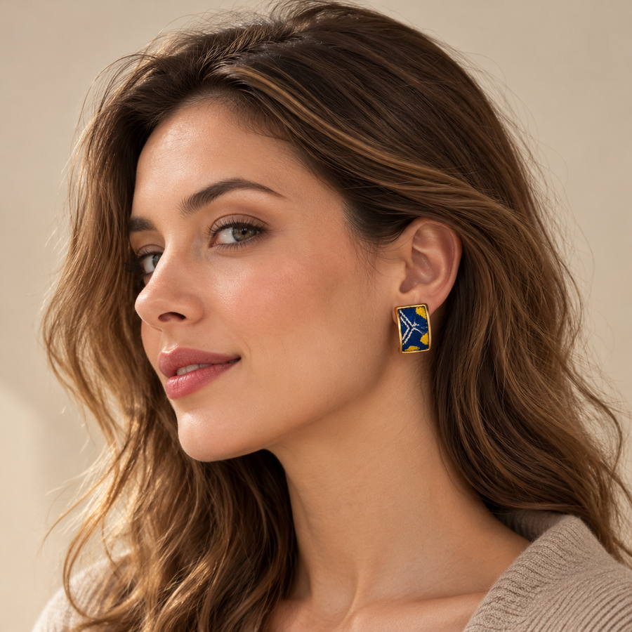 Shu Brocade Rectangle Stud Earrings