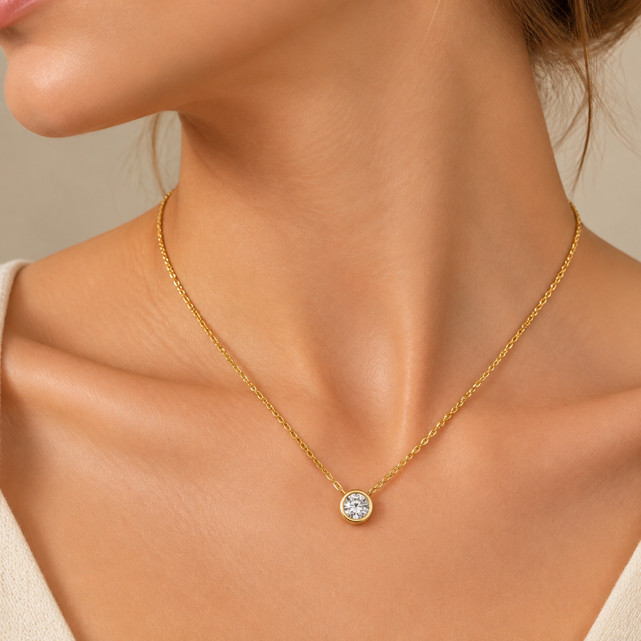 Dainty CZ Bezel Pendant Necklace