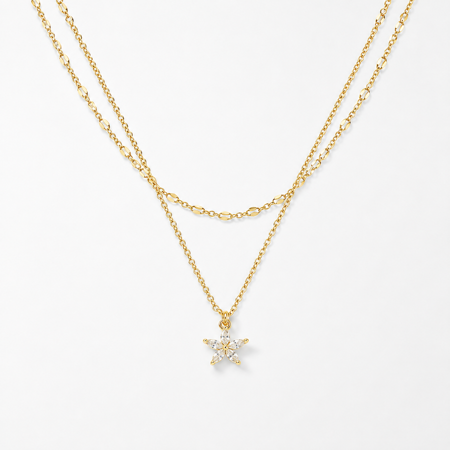 Dainty Layered CZ Flower Necklace