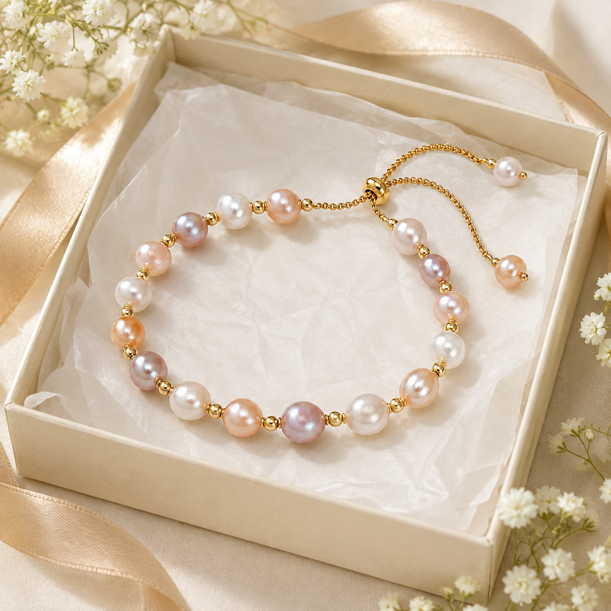 Three-Tone Freshwater Pearl Bracelet