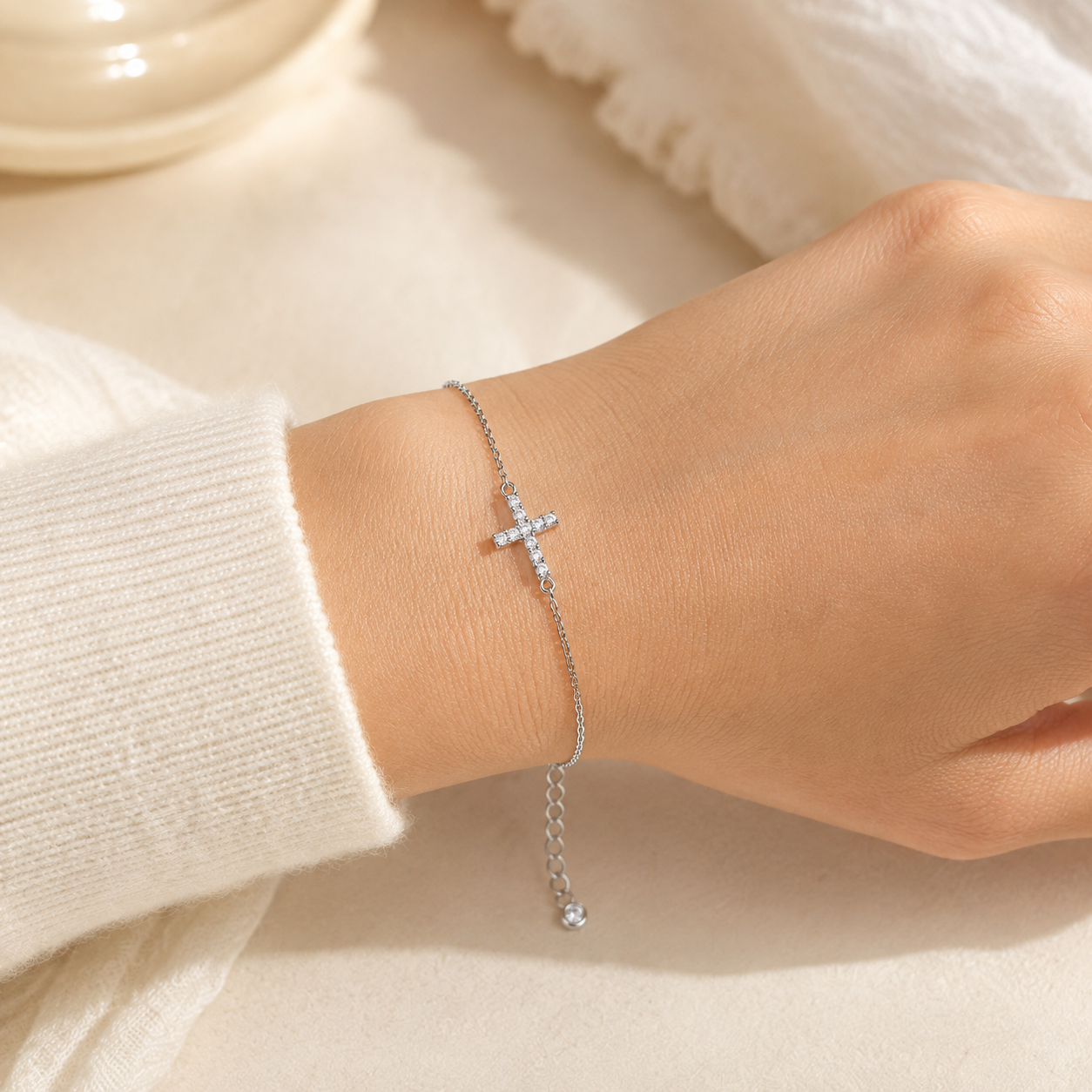 Dainty Cubic Zirconia Cross Bracelet