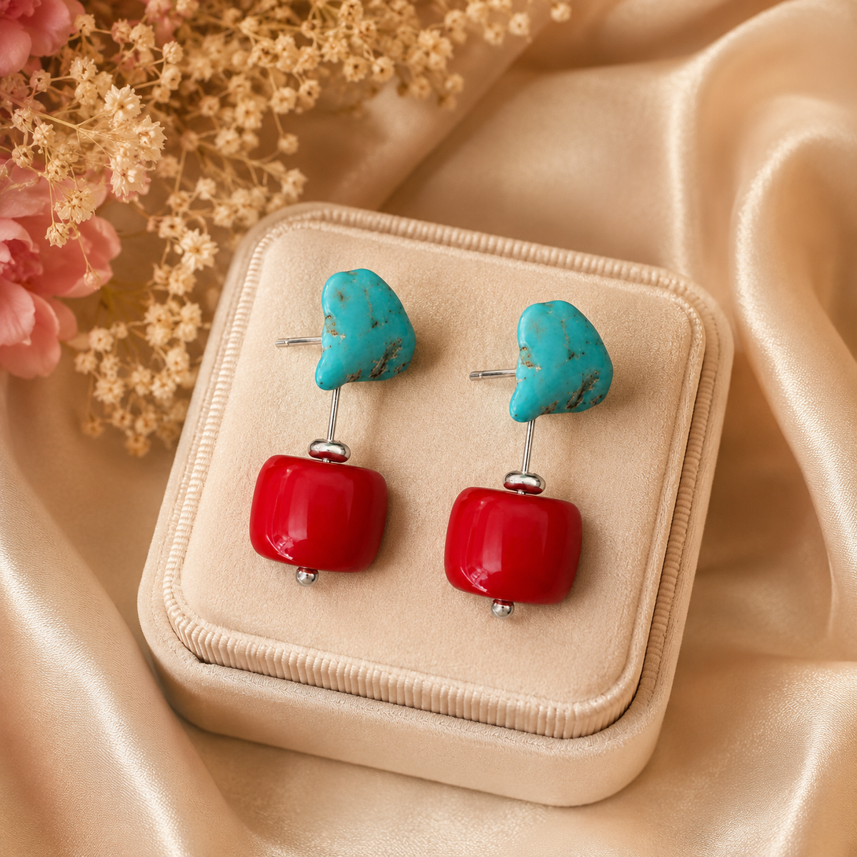 Handmade Hubei Turquoise Drop Earrings