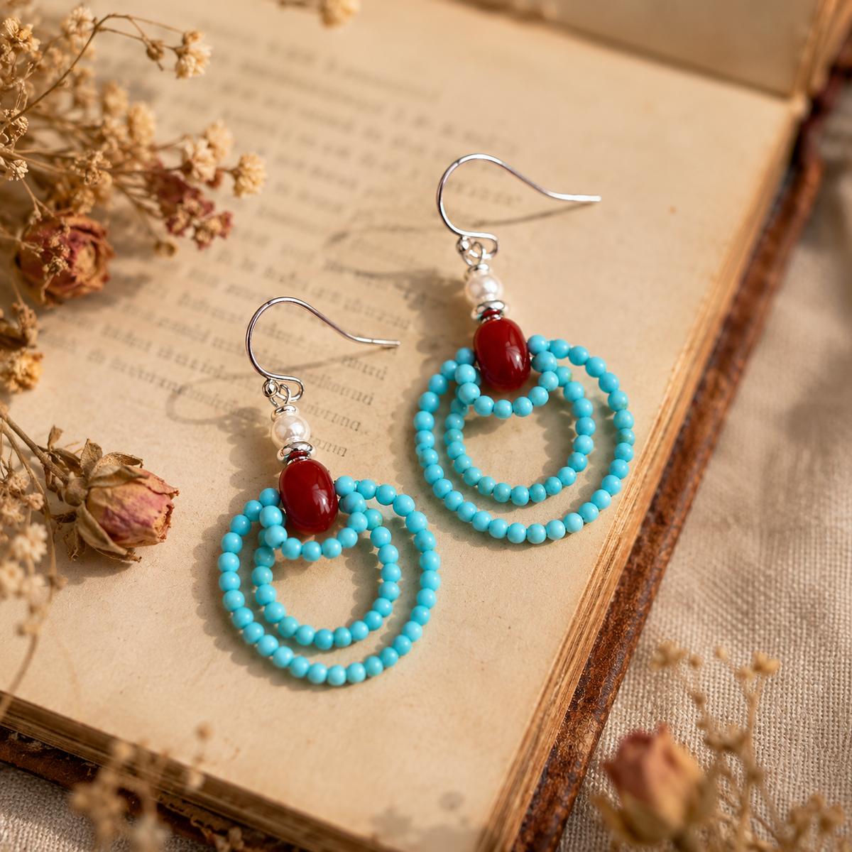 Namtso Turquoise Red Agate Earrings