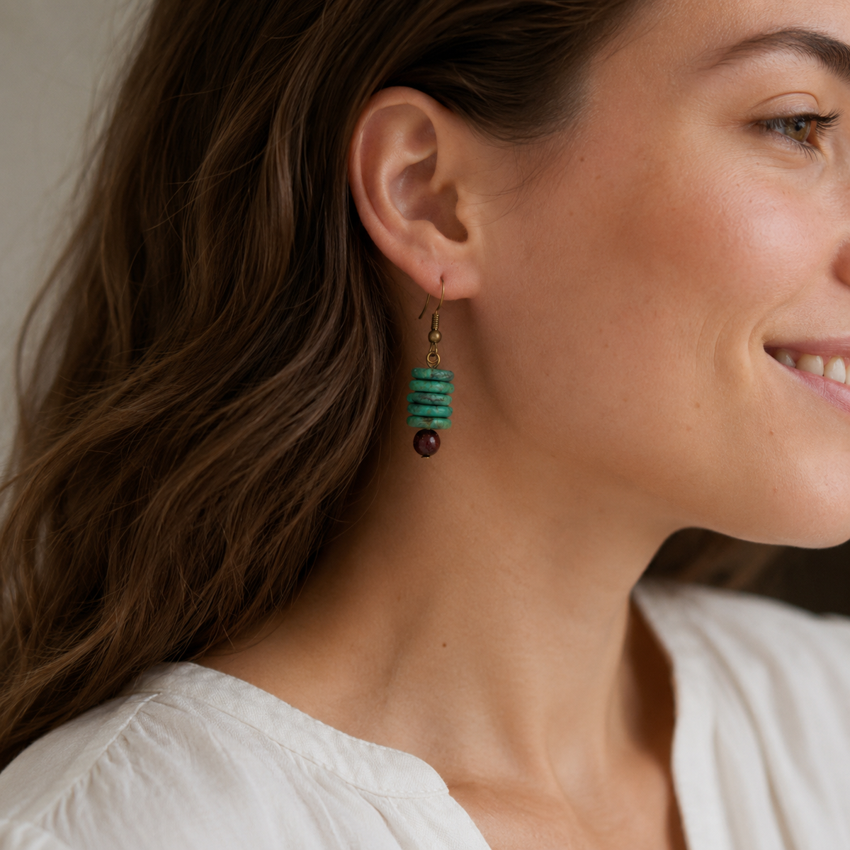 Green Stone Sandalwood Earrings