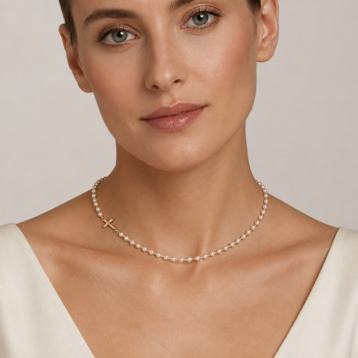Sideways Cross Pearl Choker