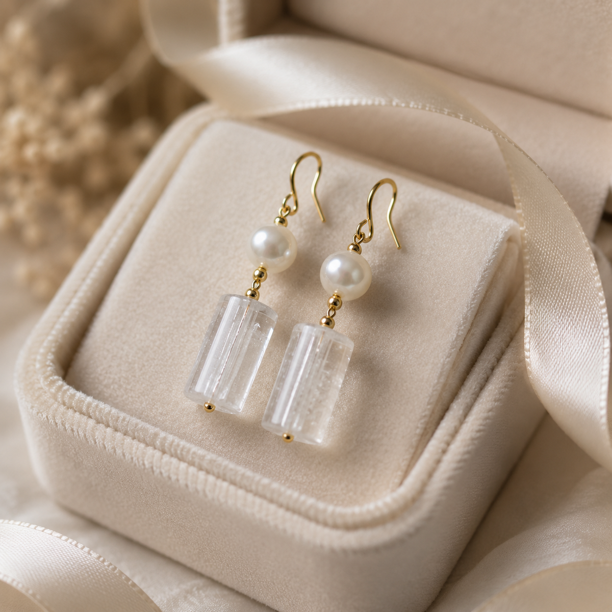 Natural Clear Quartz Freshwater Pearl Earrings