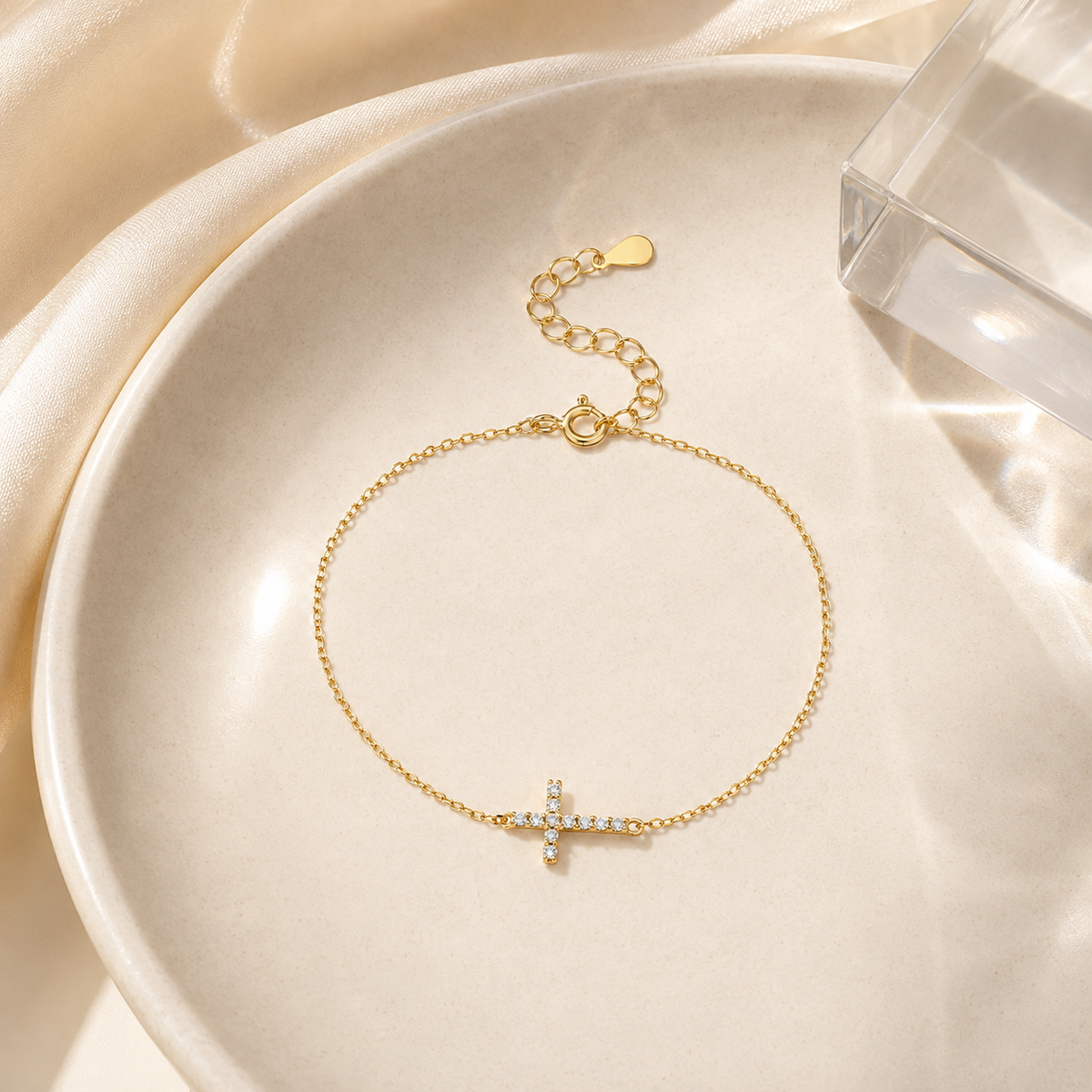 Dainty Cubic Zirconia Cross Bracelet