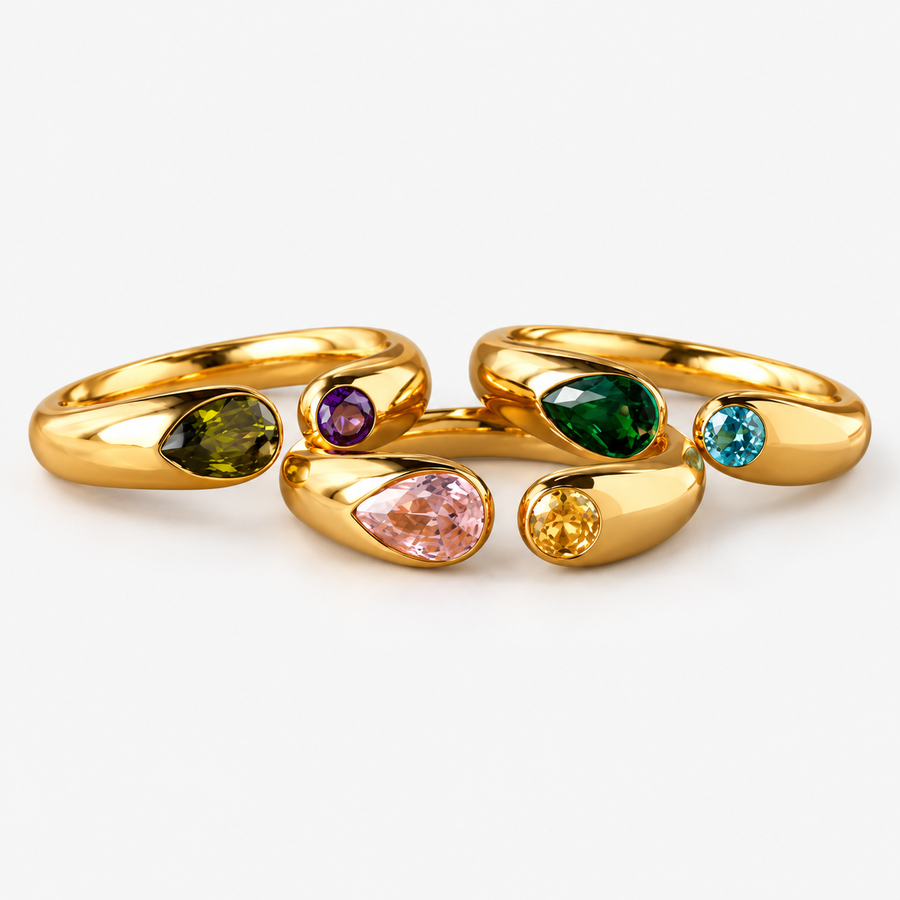 18K Gold-Plated Double Birthstone Ring