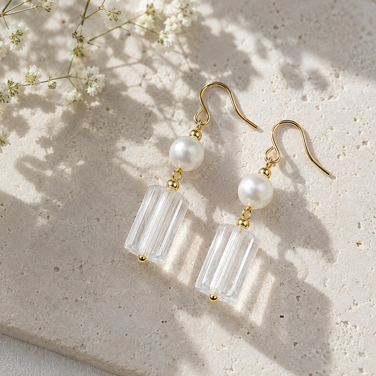 Natural Clear Quartz Freshwater Pearl Earrings