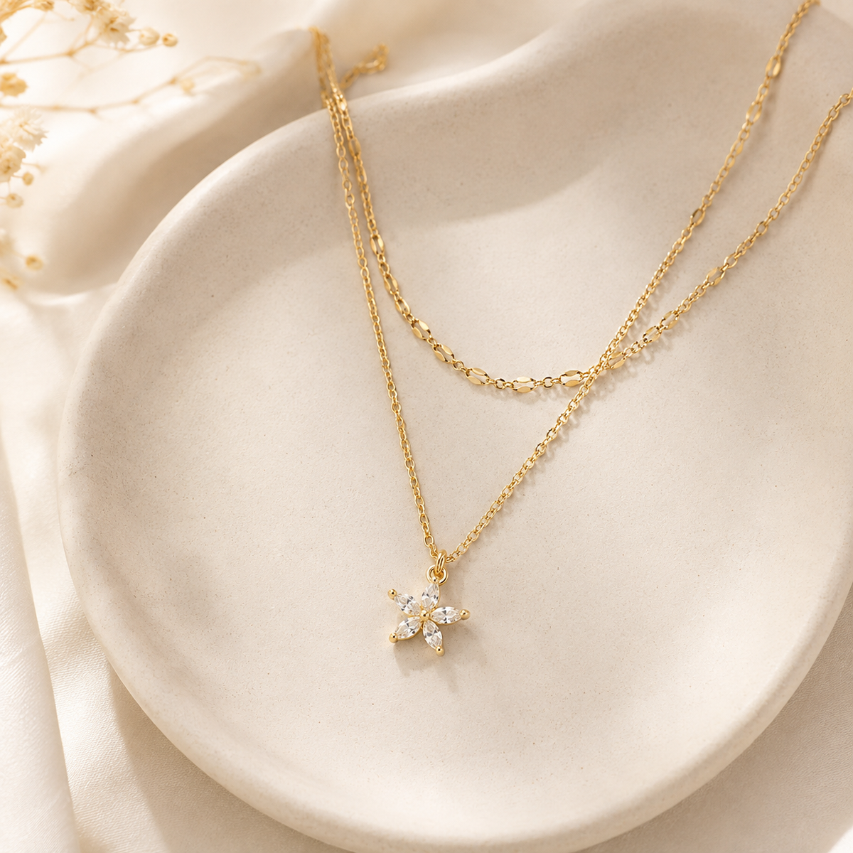Dainty CZ Flower Necklace