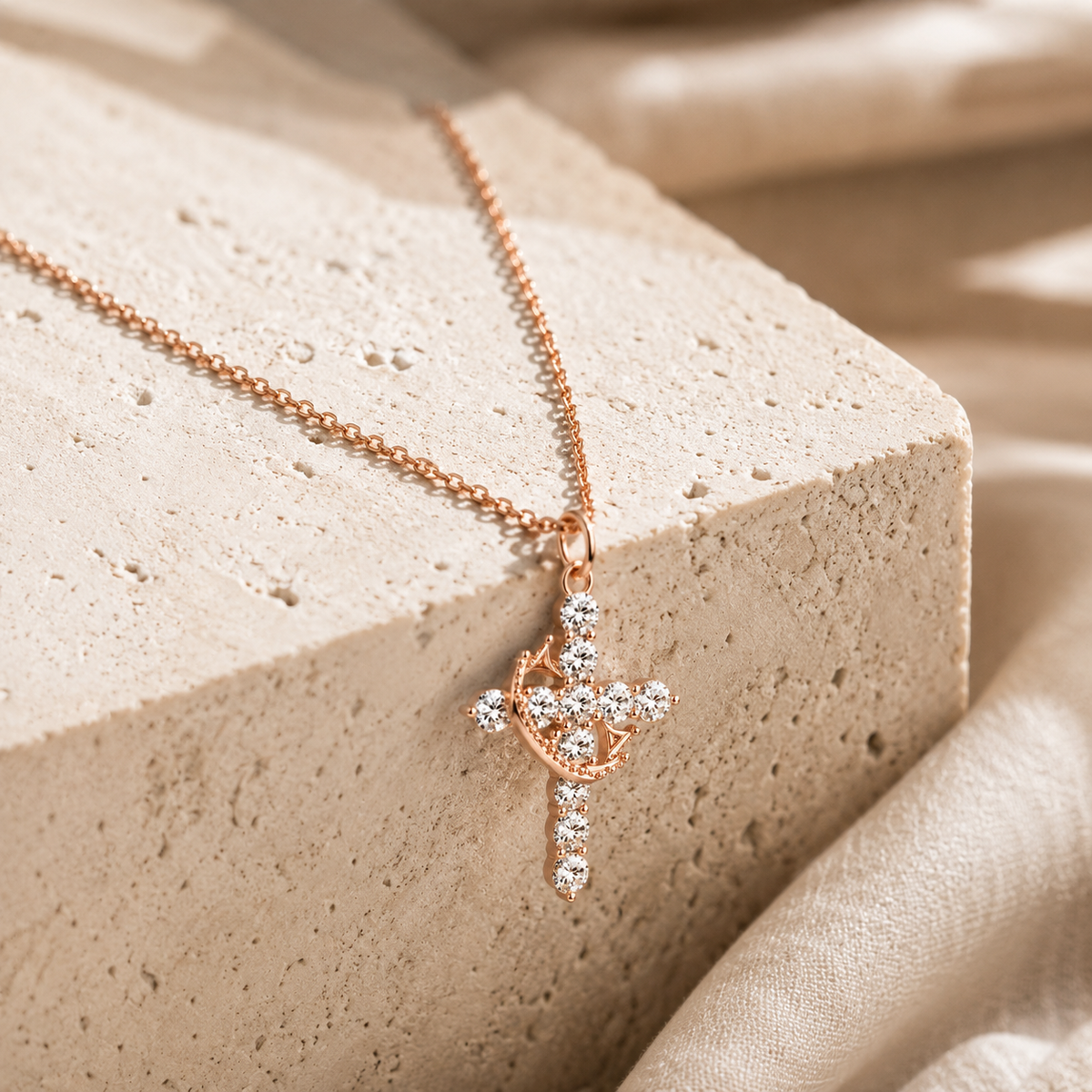 Sparkling Crown Cross Pendant Necklace