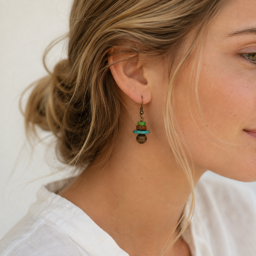 Tibetan Green Stone Bead Earrings