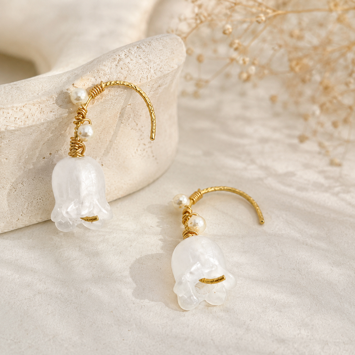 White Magnolia Dangle Earrings