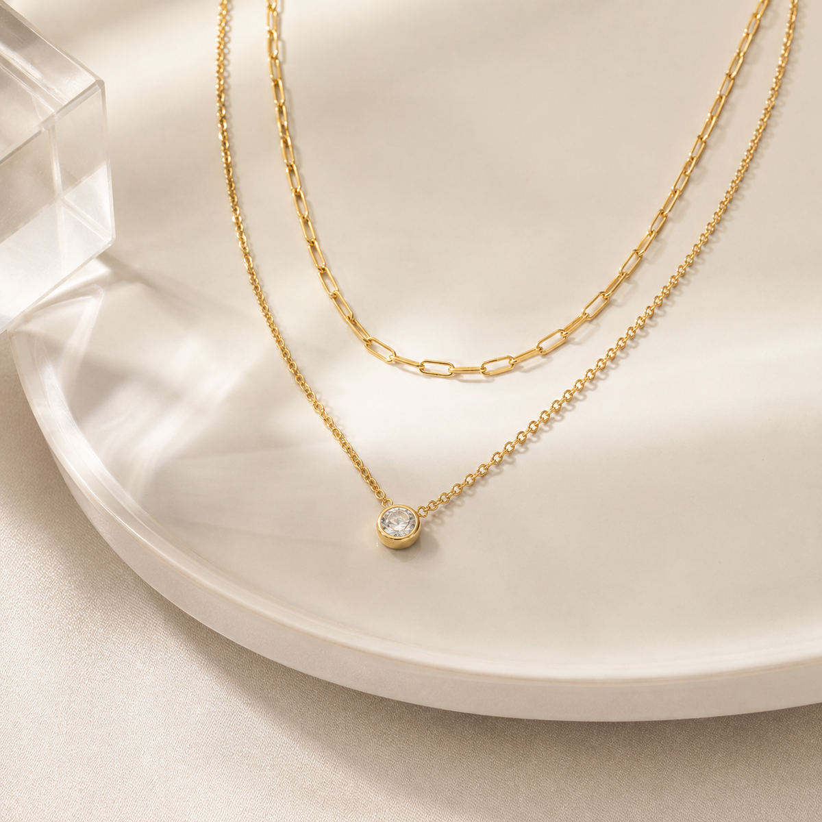 Layered Paperclip CZ Necklace