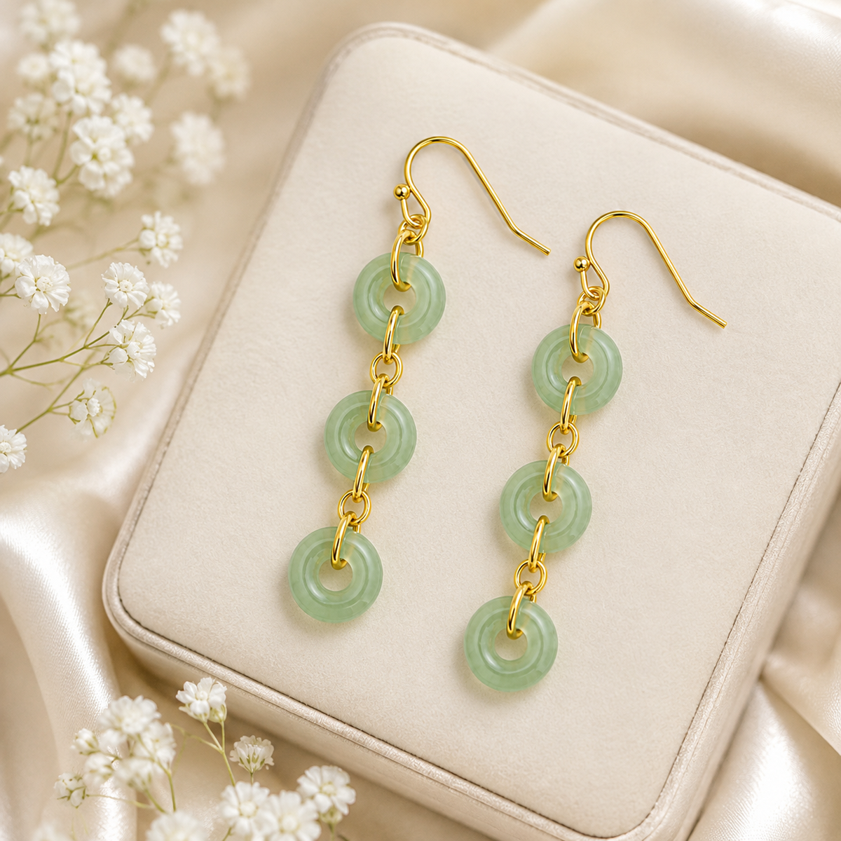 Jade Ring Tassel Earrings