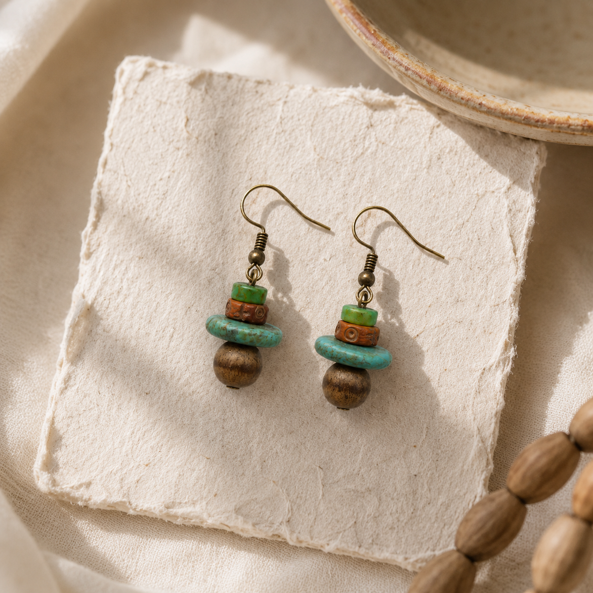Tibetan Green Stone Bead Earrings