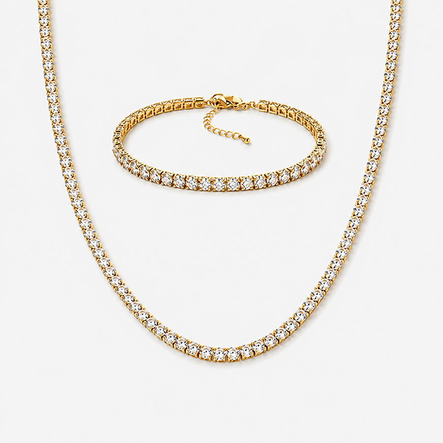 CZ Tennis Necklace Bracelet Set