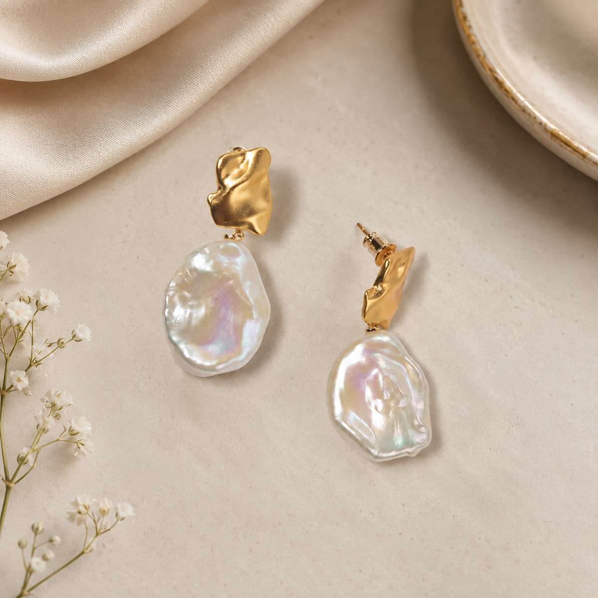 Petal Keshi Freshwater Pearl Earrings