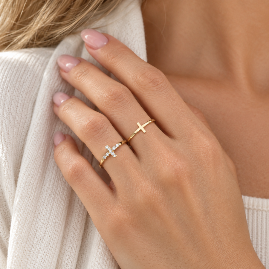 Dainty Cross Ring Set for Women