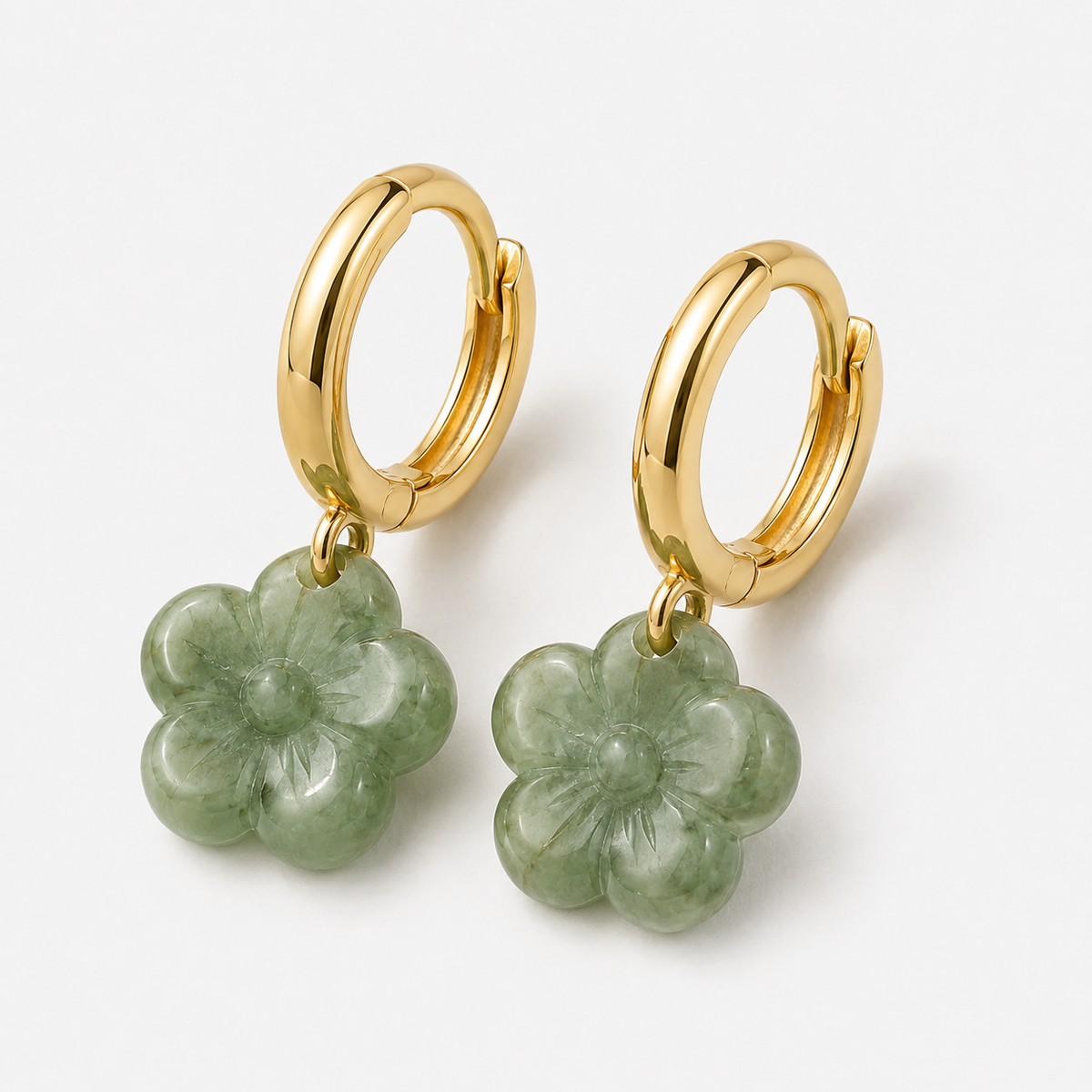 Jade Flower Huggie Hoop Earrings