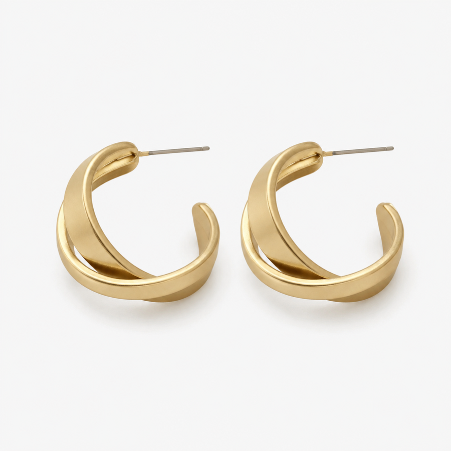 Gold Twist Cross Stud Earrings