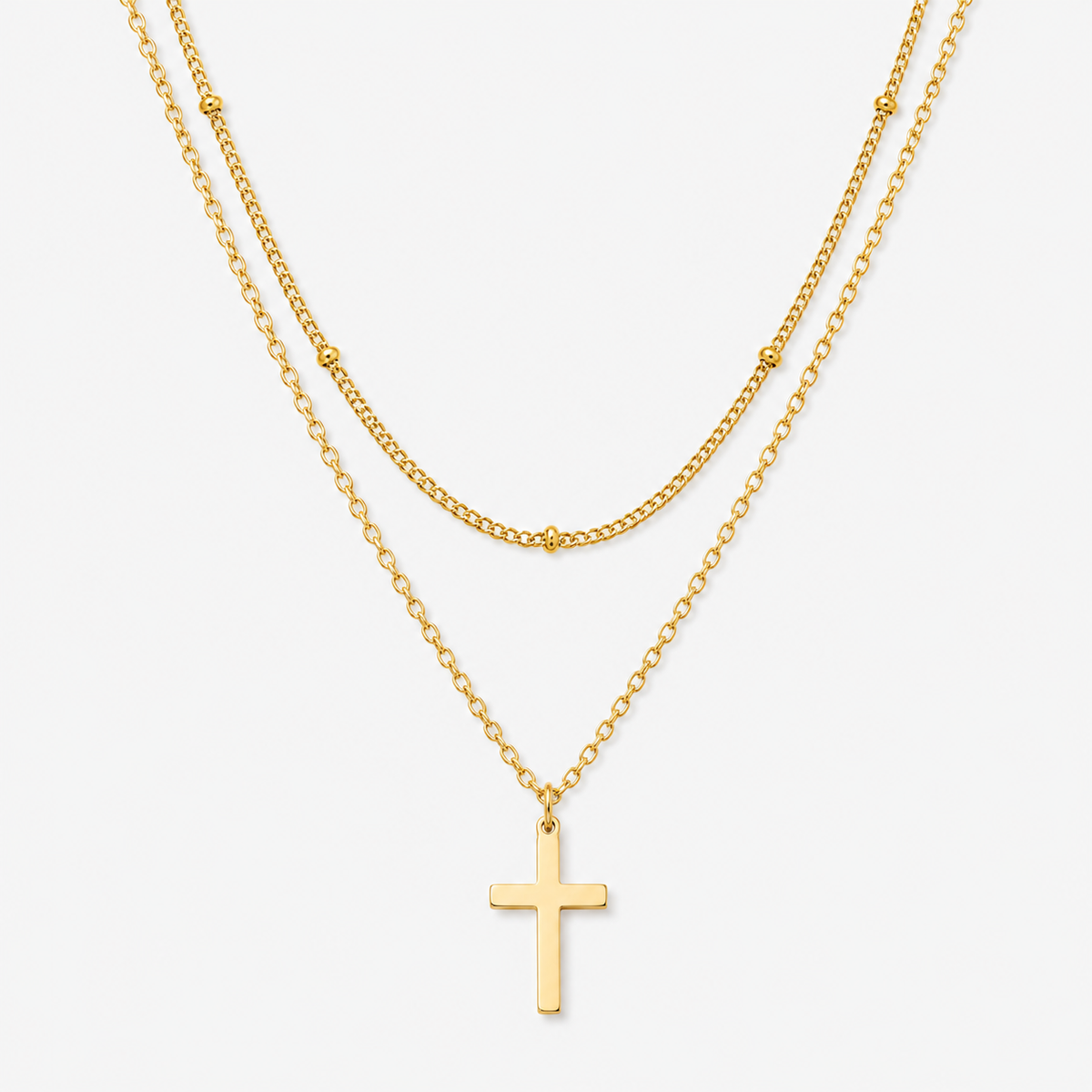 Layered Beaded Cross Necklace