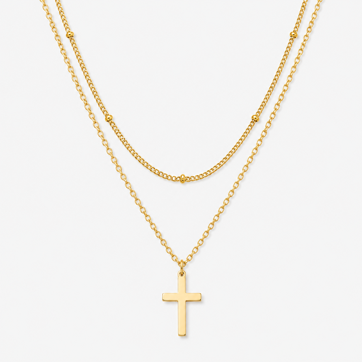 Layered Beaded Cross Necklace