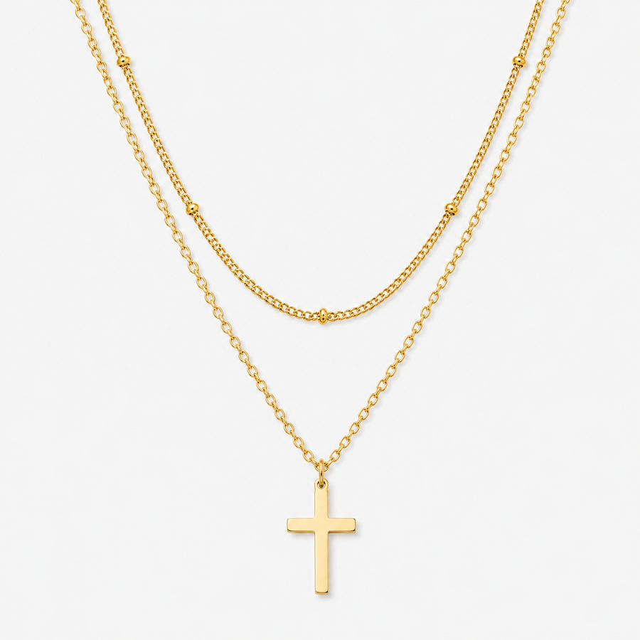 Layered Beaded Cross Necklace