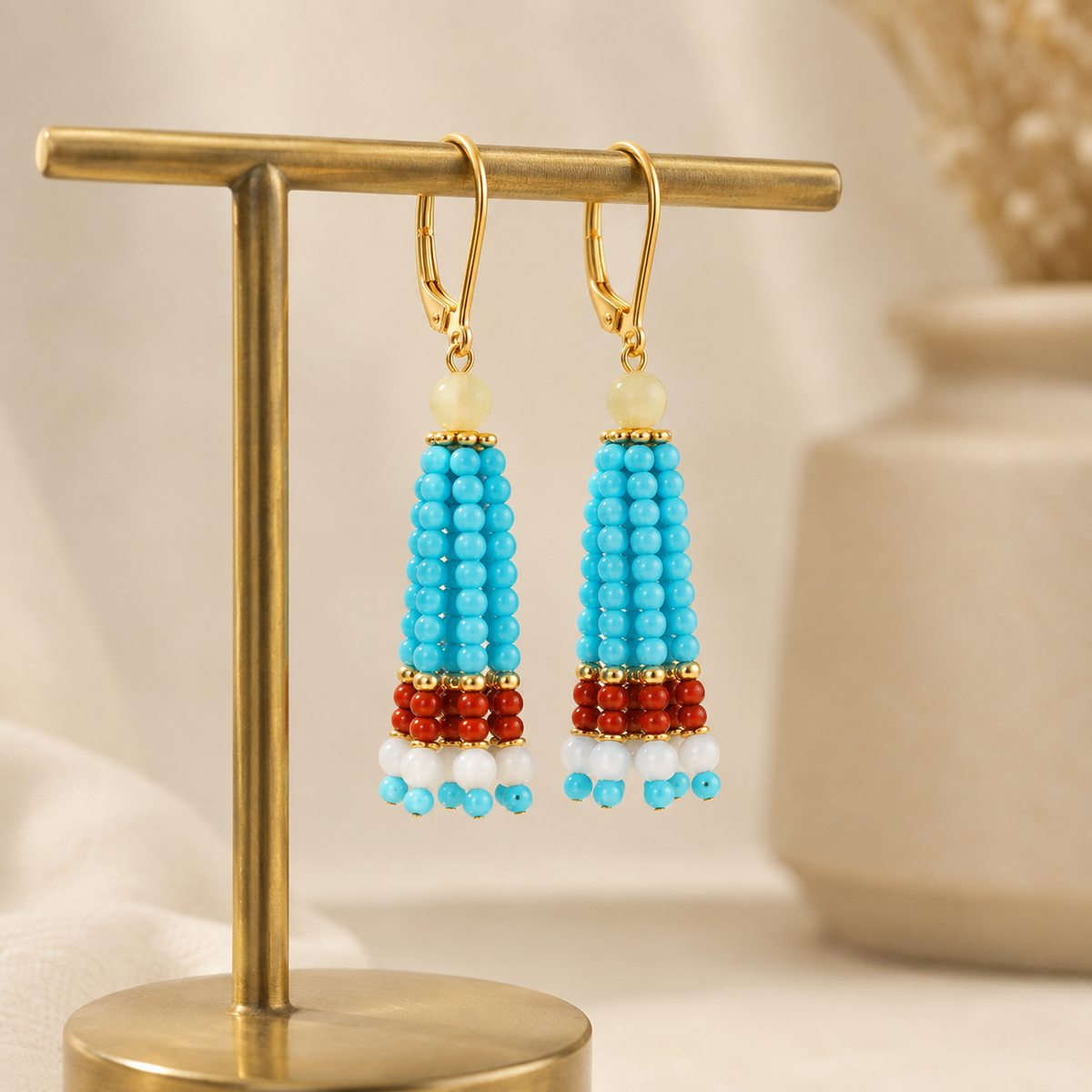Turquoise & Shell Tassel Earrings