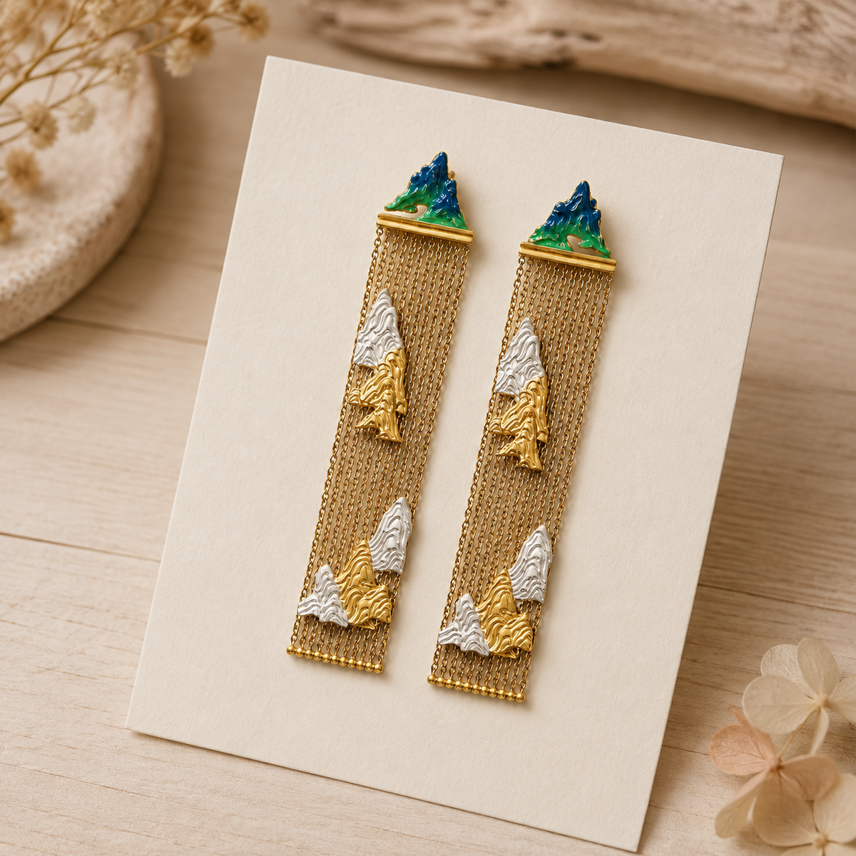 Chinese Landscape Enamel Tassel Earrings